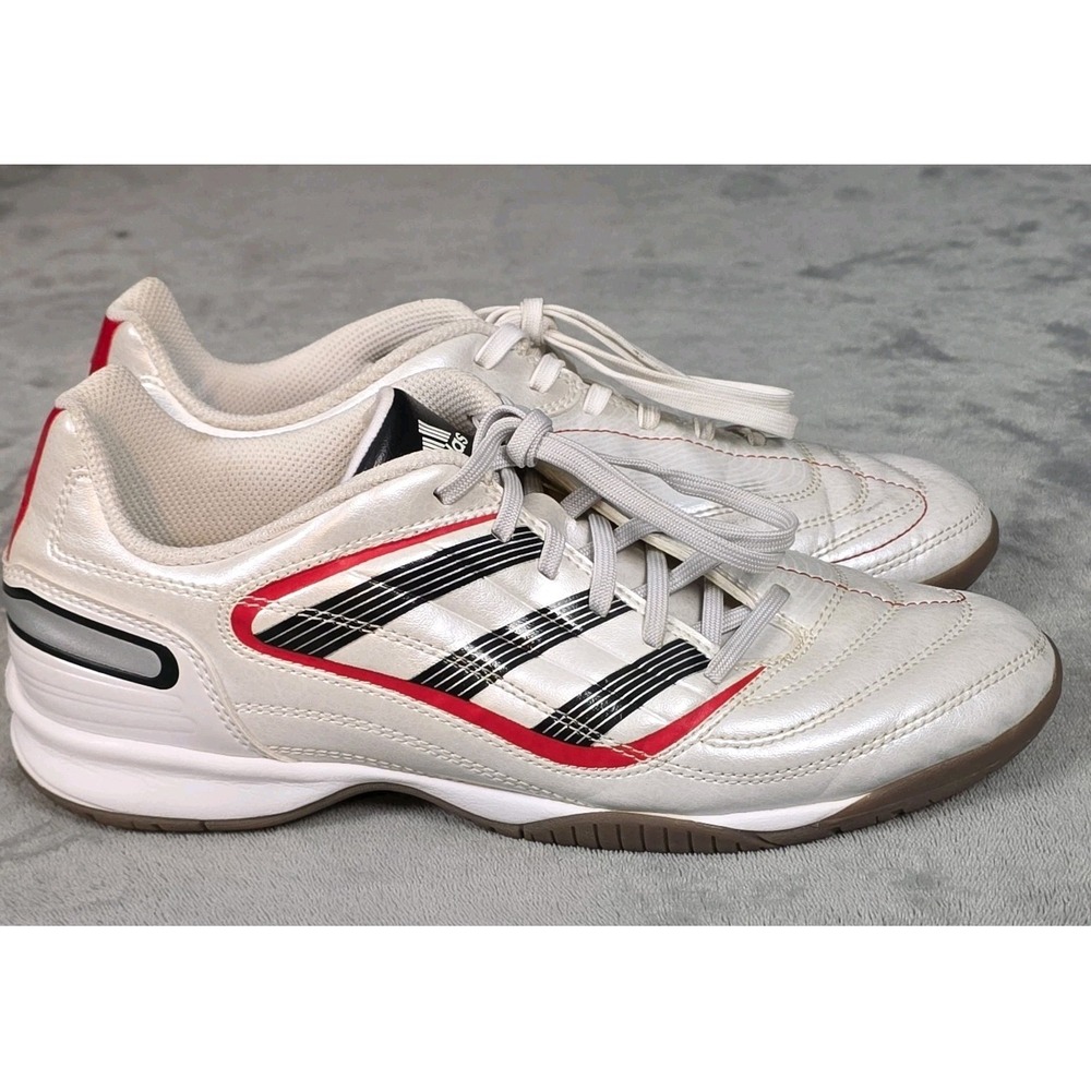 Adidas‎ Pearl White Red & Black Athletic Soccer Shoe Women 8.5
